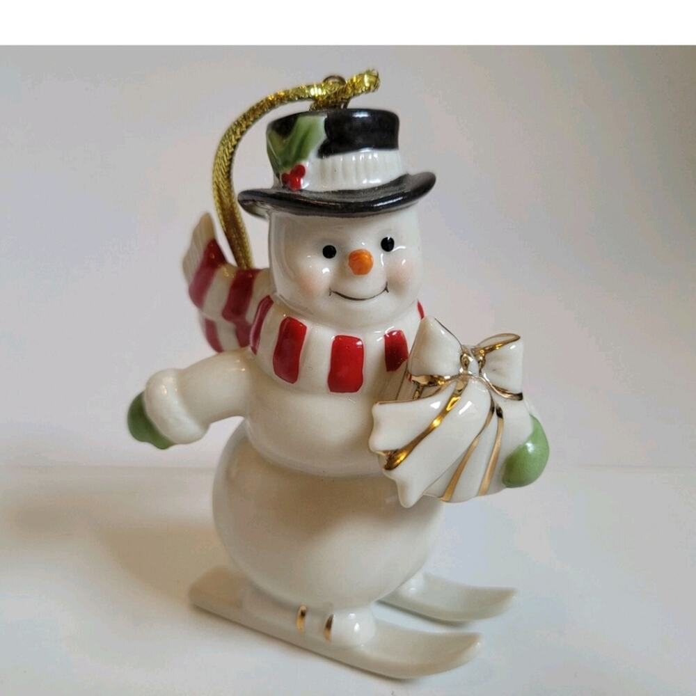 Lenox Christmas Ornament Snowman on Skis Present Porcelain - Picture 11 of 11